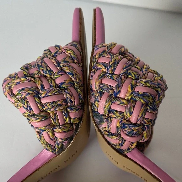 Gianni Bini Bibby woven leather corded square toe heels pink/multicolor 7.5 - Picture 9 of 11